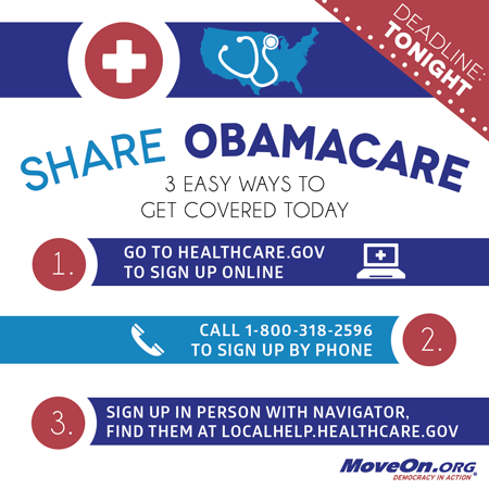 Share the three ways to signup for Obamacare today