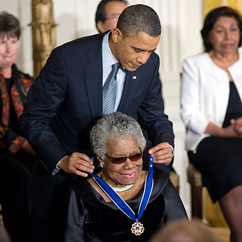 President Barack Obama presenting Maya Angelou...